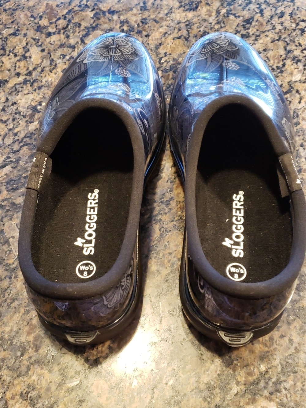 NWOT Sloggers Black Floral Print Waterproof Garden Clogs - Picture 3 of 5